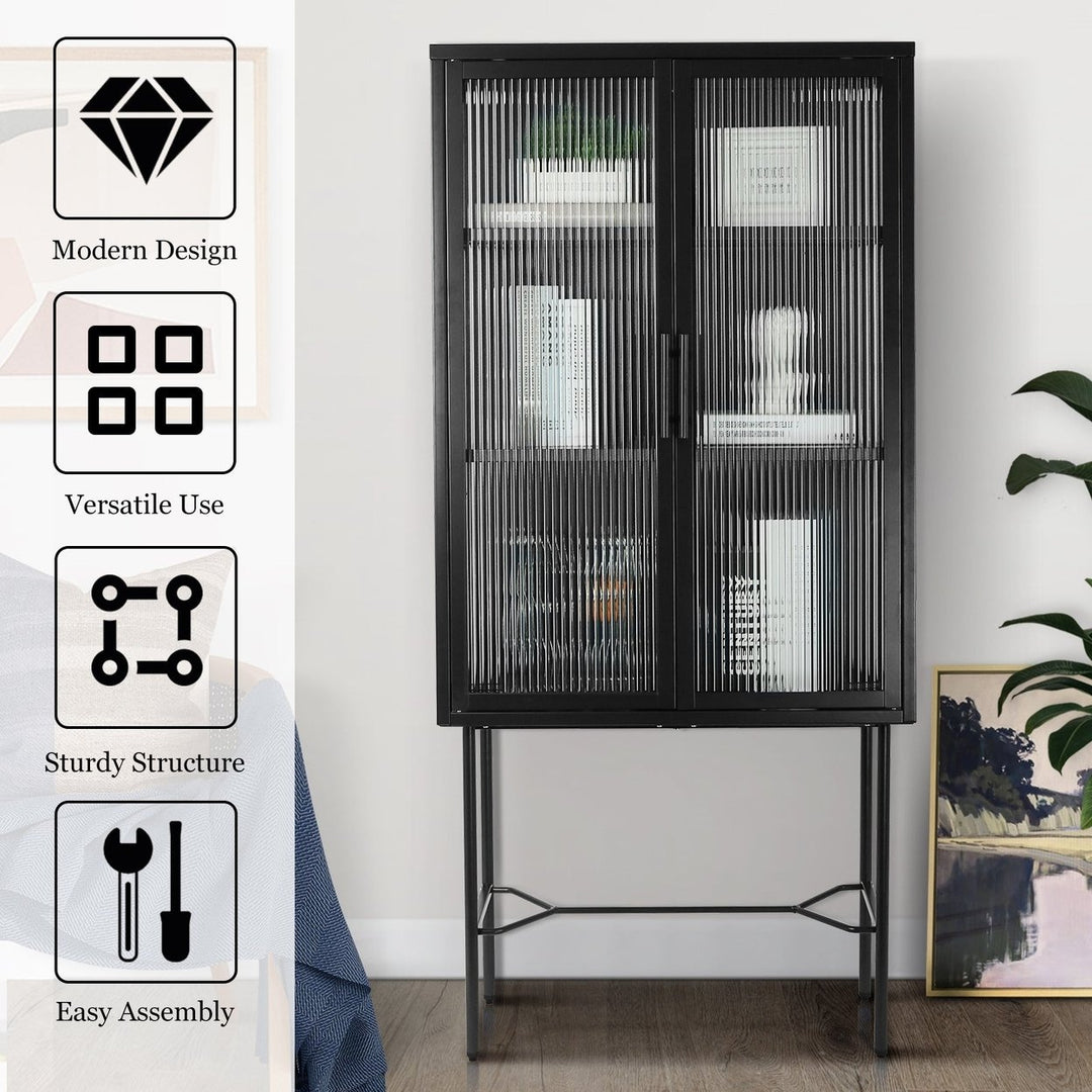 Elegant Floor Cabinet with 2 Tempered Glass Doors Adjustable Shelves Dust-Free Easy Assembly Black Living Room Display Image 11