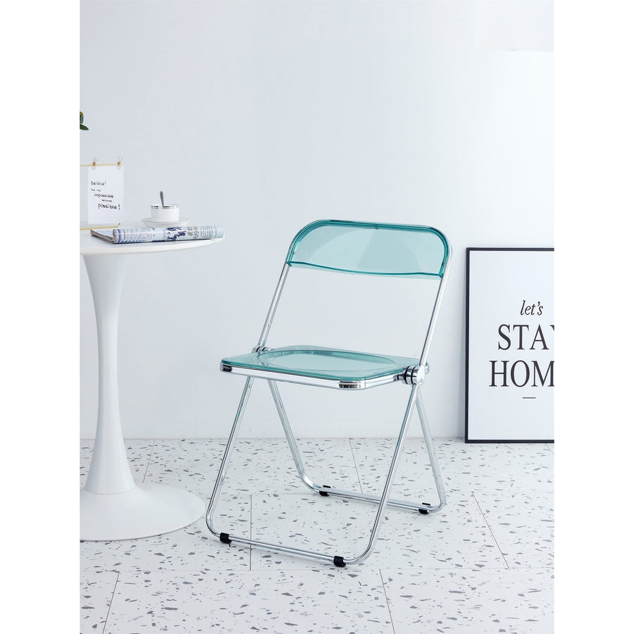 Light Blue Clear Transparent Folding Chair Plastic Living Room Seat Comfortable Space-Saving Design Image 1