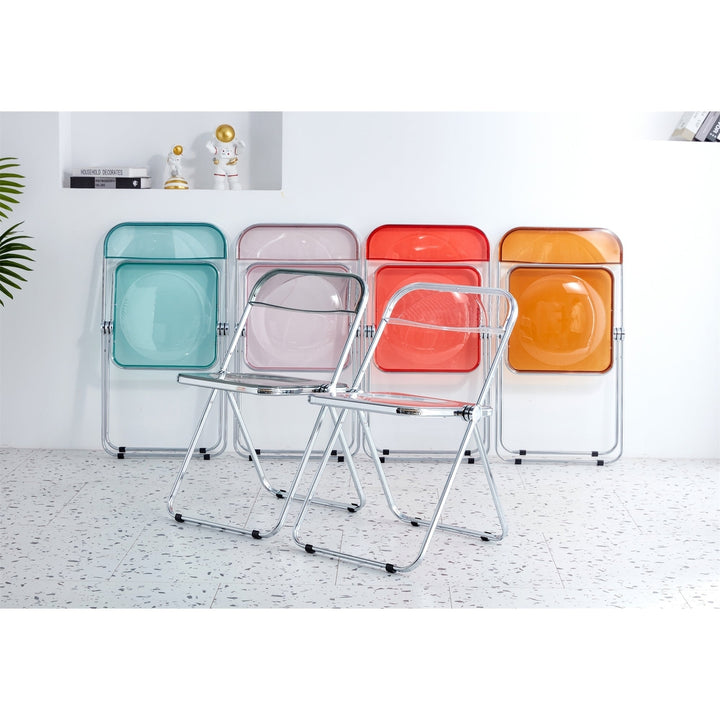 Light Blue Clear Transparent Folding Chair Plastic Living Room Seat Comfortable Space-Saving Design Image 2