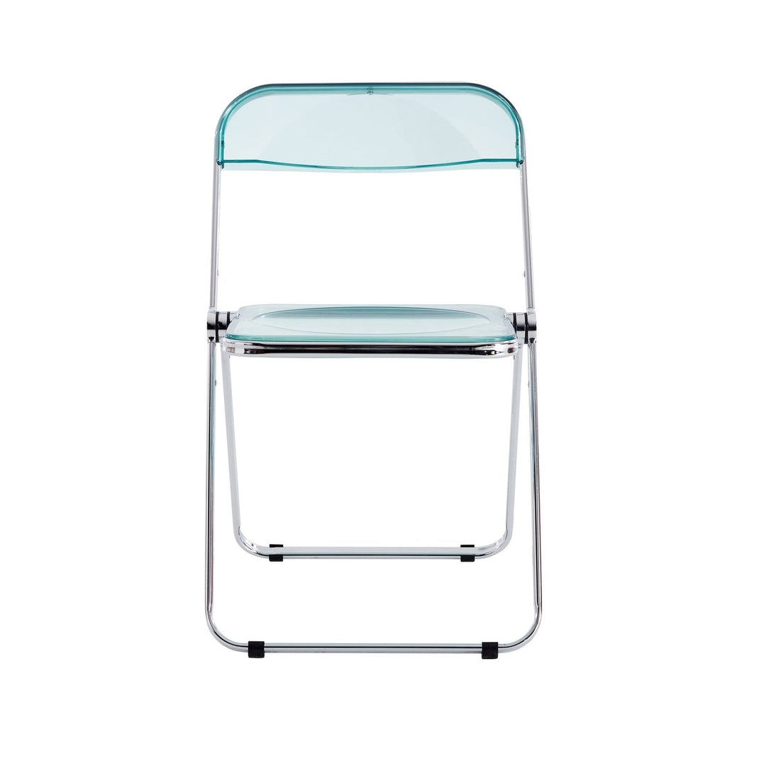 Light Blue Clear Transparent Folding Chair Plastic Living Room Seat Comfortable Space-Saving Design Image 7