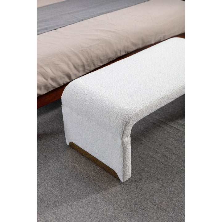 Boucle Fabric Loveseat Ottoman Footstool Bedroom Bench Shoe Bench Gold Metal Legs Ivory White Image 5