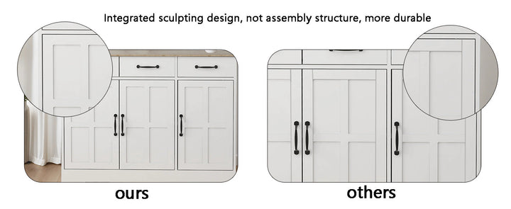 Buffet Cabinet 3 Drawers 3 Doors White Farmhouse Storage Console Durable Design Image 5