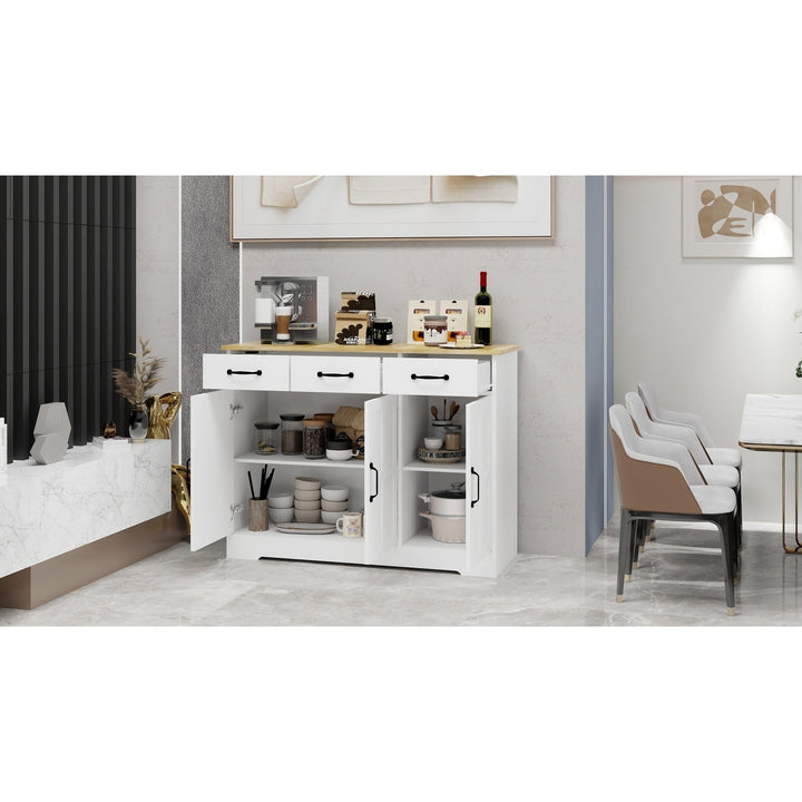 Buffet Cabinet 3 Drawers 3 Doors White Farmhouse Storage Console Durable Design Image 9