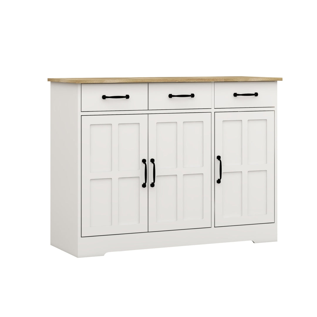 Buffet Cabinet 3 Drawers 3 Doors White Farmhouse Storage Console Durable Design Image 10