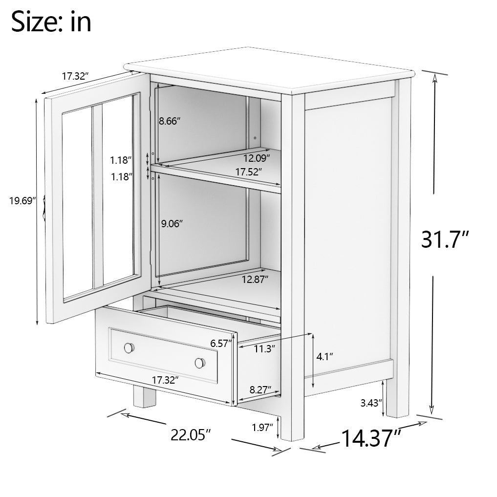 Buffet Storage Cabinet Glass Doors Adjustable Shelves Metal Bell Handle MDF Image 8