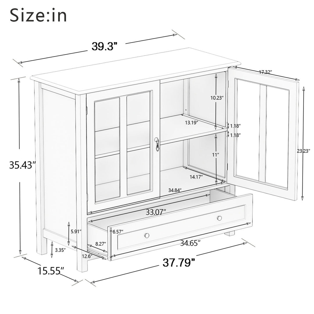 Buffet Storage Cabinet Glass Doors Retro Bell Handle E1 MDF Dining Room Furniture Image 10