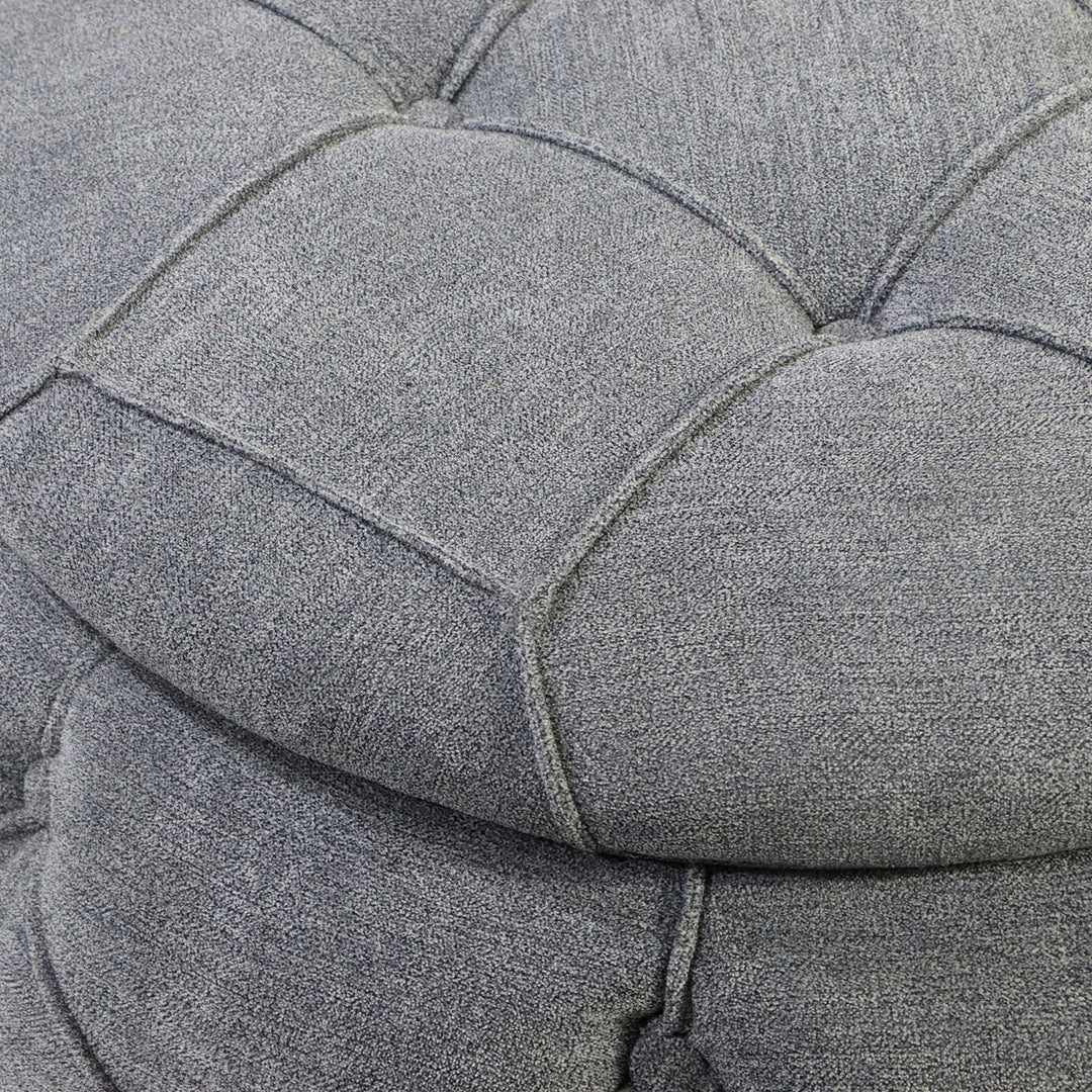 Large Button Tufted Woven Round Storage Ottoman for Living Room Bedroom 17.7 Inch Height Burlap Grey Color Image 11