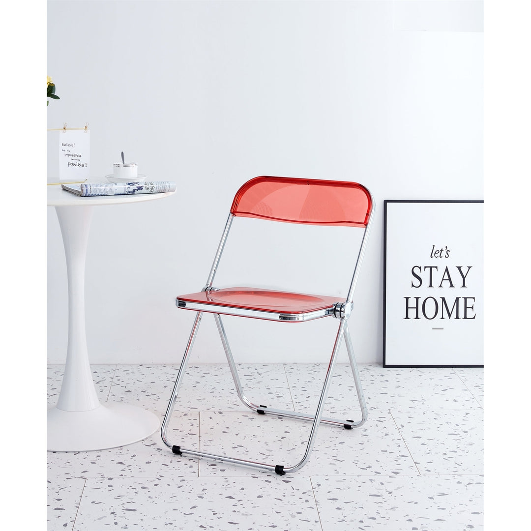 Transparent Folding Chair Sapphire Blue Plastic Seat for Home Office Events Image 2