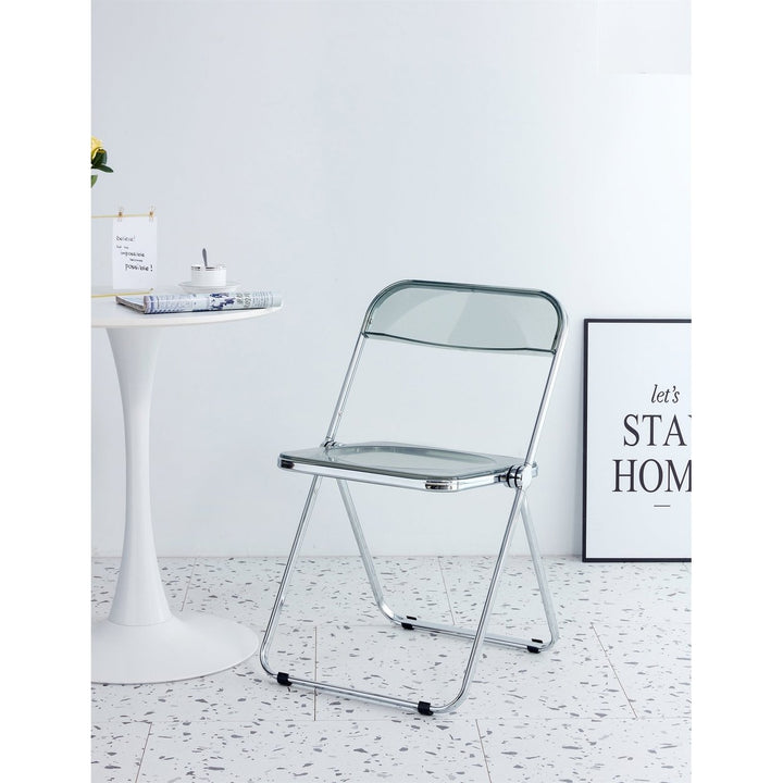 Gray Clear Transparent Folding Chair PC Plastic Living Room Seat Space Saving Design Image 1