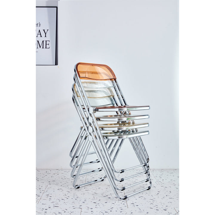 Transparent Folding Chair Sapphire Blue Plastic Seat for Home Office Events Image 5