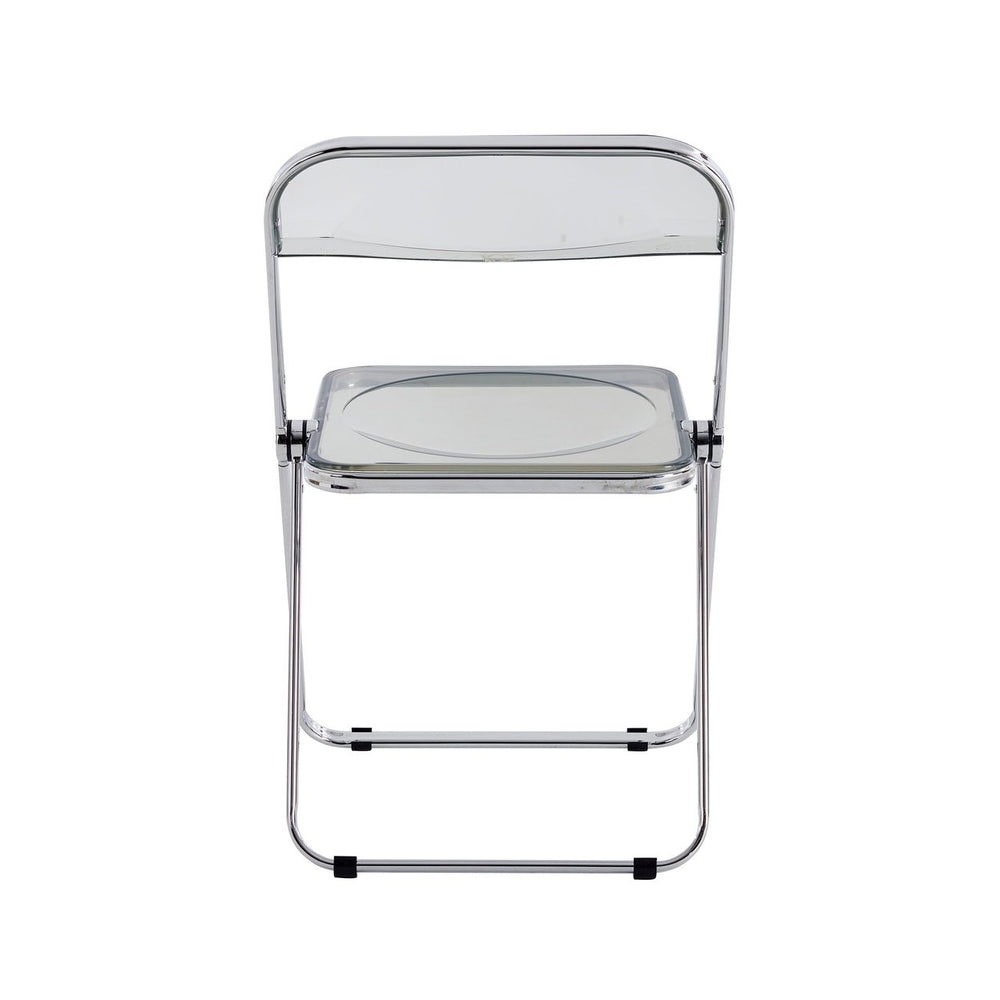 Gray Clear Transparent Folding Chair PC Plastic Living Room Seat Space Saving Design Image 2