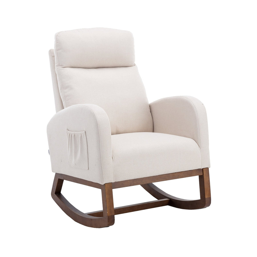 Comfortable Solid Wood Rocking Chair Beige Living Room Furniture Cozy Classic Design Image 1