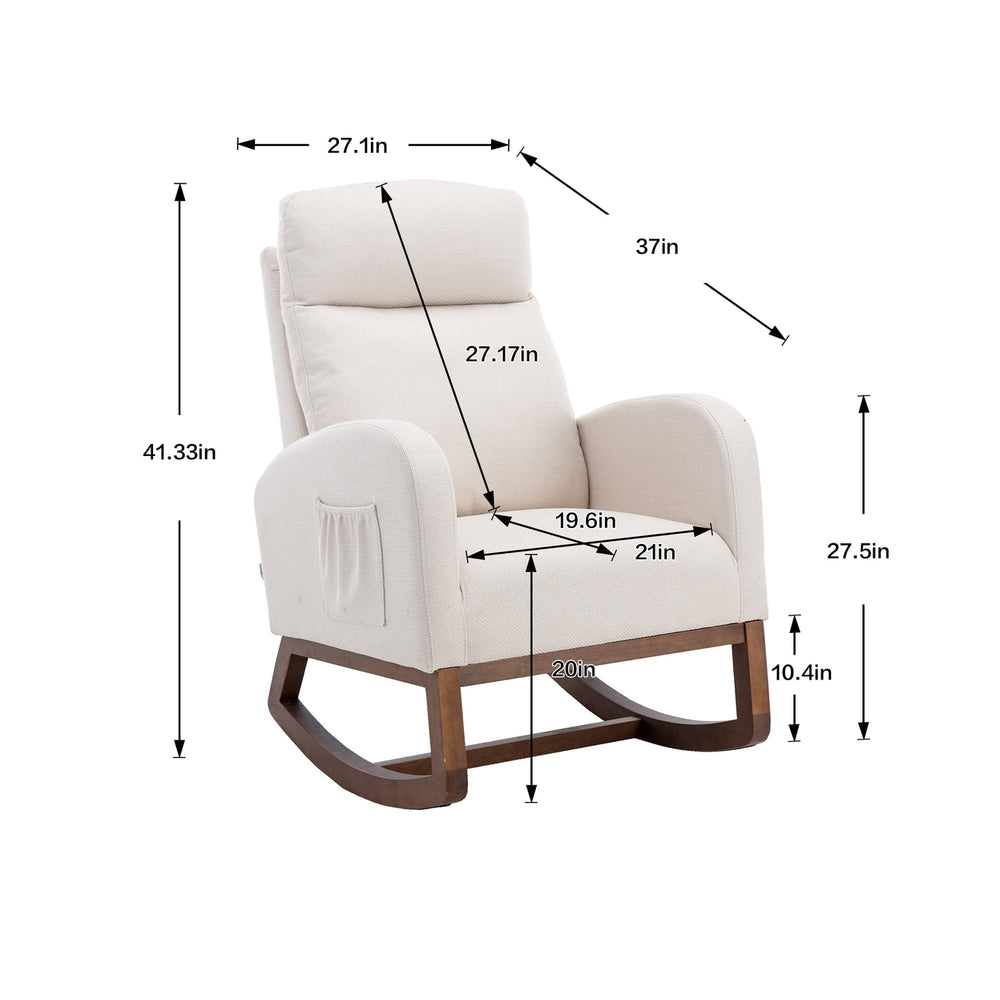 Comfortable Solid Wood Rocking Chair Beige Living Room Furniture Cozy Classic Design Image 2