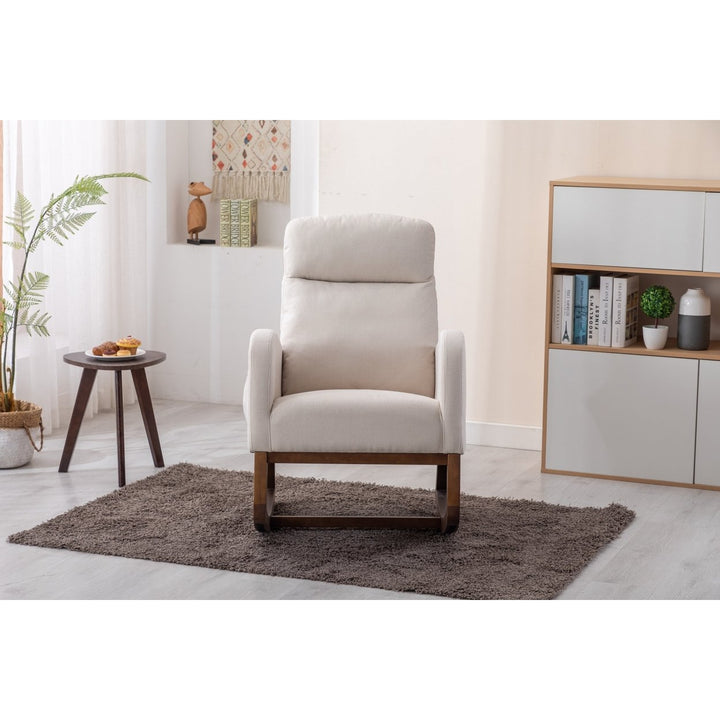 Comfortable Solid Wood Rocking Chair Beige Living Room Furniture Cozy Classic Design Image 3