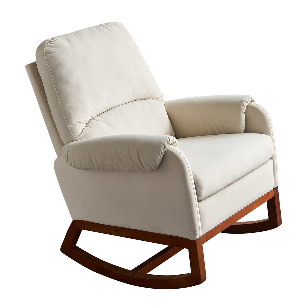 Modern Comfortable Velvet Rocking Chair for Living Room and Reading Room Beige Color Image 2