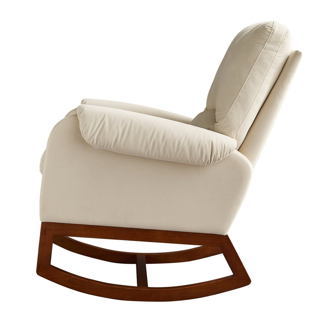 Modern Comfortable Velvet Rocking Chair for Living Room and Reading Room Beige Color Image 3