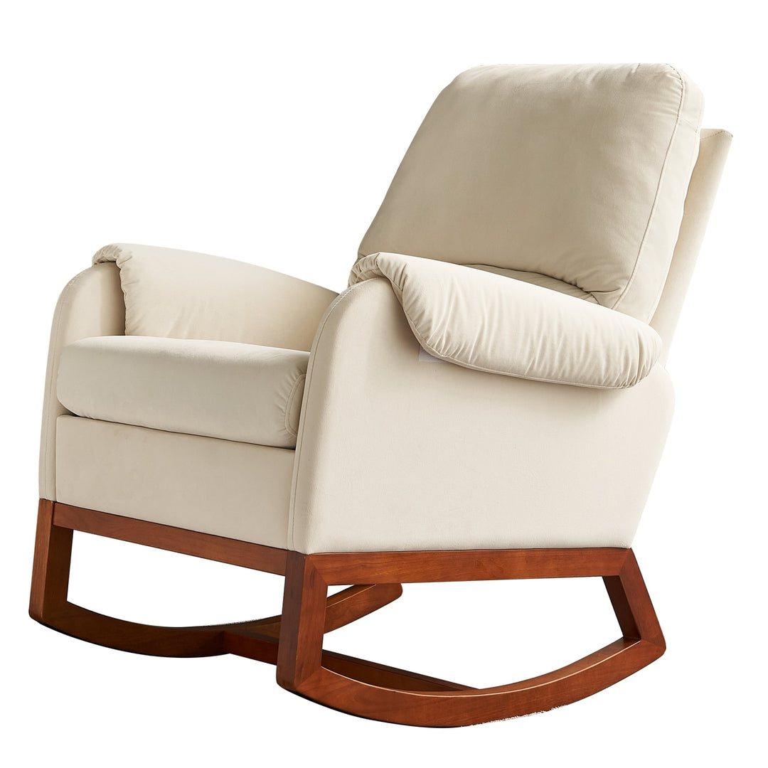 Modern Comfortable Velvet Rocking Chair for Living Room and Reading Room Beige Color Image 4