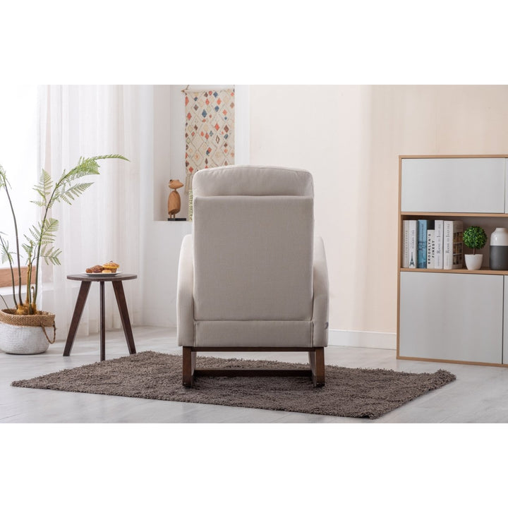 Comfortable Solid Wood Rocking Chair Beige Living Room Furniture Cozy Classic Design Image 6