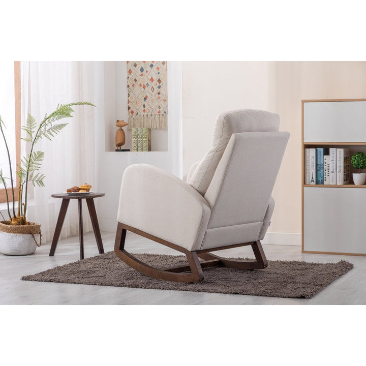 Comfortable Solid Wood Rocking Chair Beige Living Room Furniture Cozy Classic Design Image 7