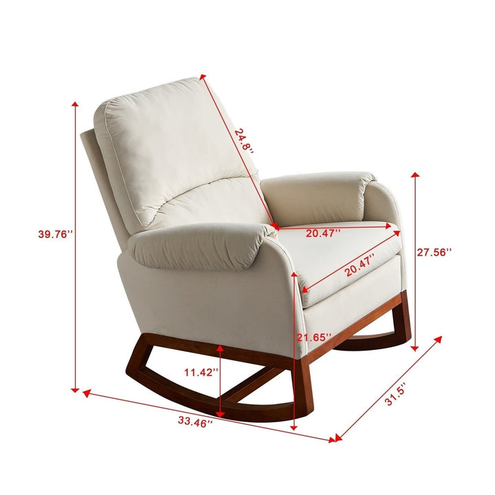 Modern Comfortable Velvet Rocking Chair for Living Room and Reading Room Beige Color Image 7