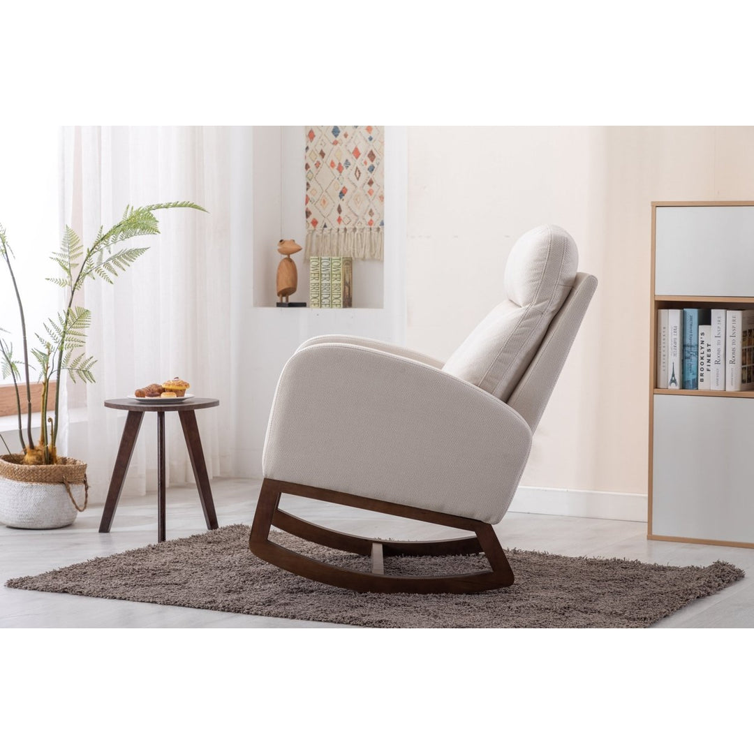 Comfortable Solid Wood Rocking Chair Beige Living Room Furniture Cozy Classic Design Image 9