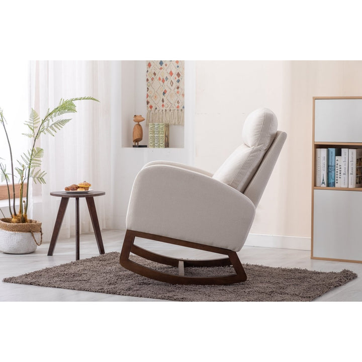 Comfortable Solid Wood Rocking Chair Beige Living Room Furniture Cozy Classic Design Image 9