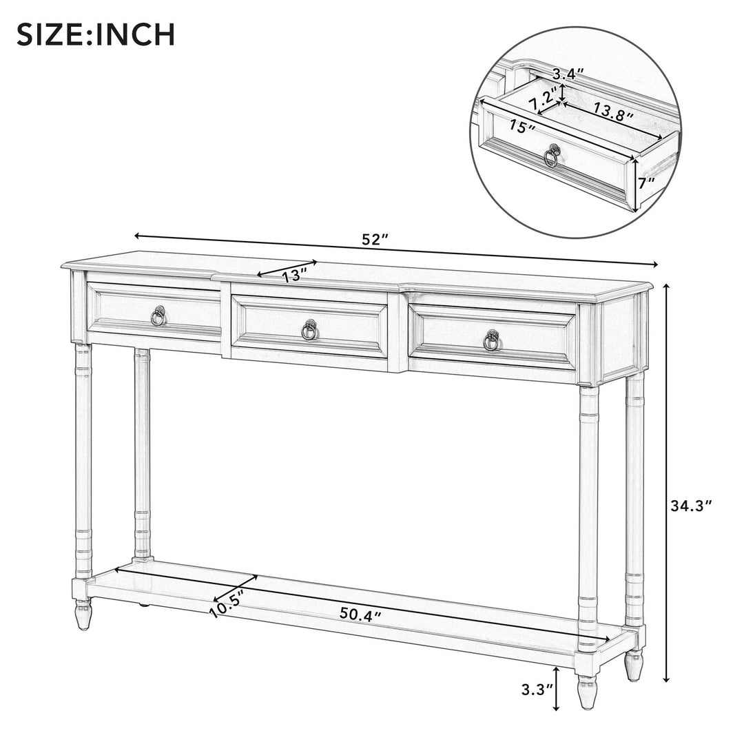 Console Table with Drawers for Entryway Antique White Sofa Table with Long Shelf and Projecting Drawers Image 4