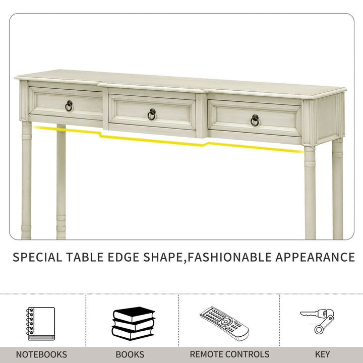 Console Table with Drawers for Entryway Antique White Sofa Table with Long Shelf and Projecting Drawers Image 6