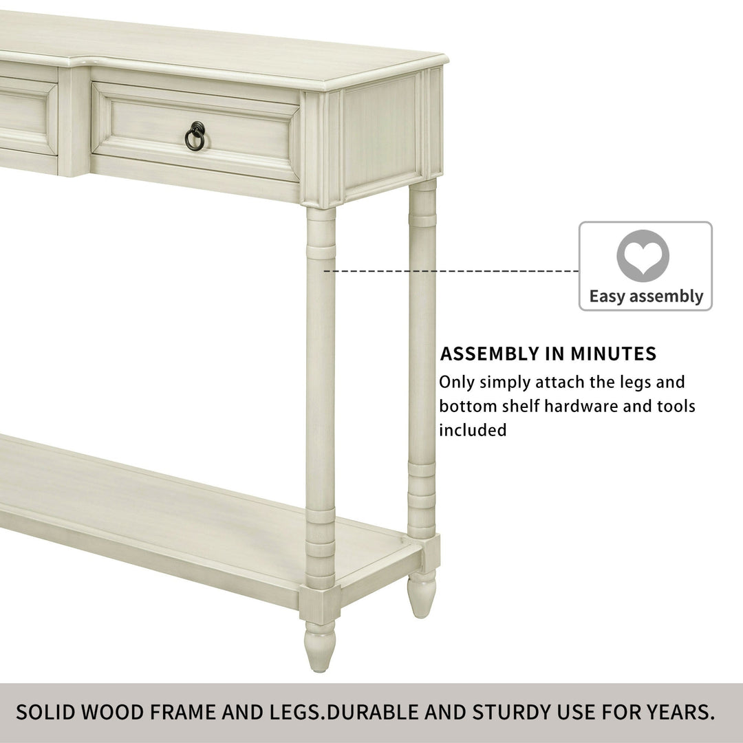 Console Table with Drawers for Entryway Antique White Sofa Table with Long Shelf and Projecting Drawers Image 8