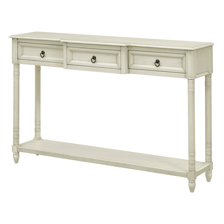 Console Table with Drawers for Entryway Antique White Sofa Table with Long Shelf and Projecting Drawers Image 9