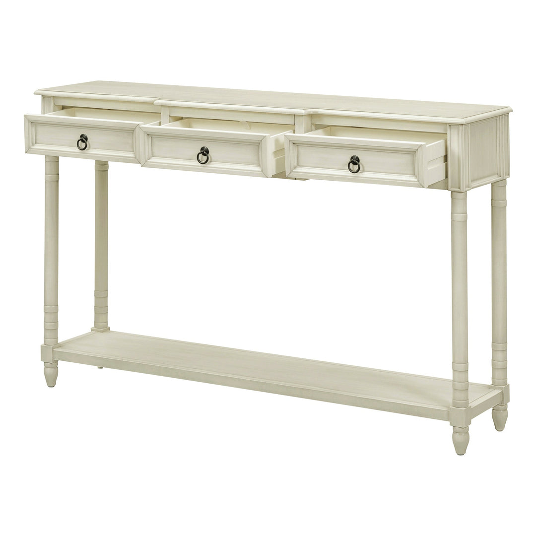 Console Table with Drawers for Entryway Antique White Sofa Table with Long Shelf and Projecting Drawers Image 10