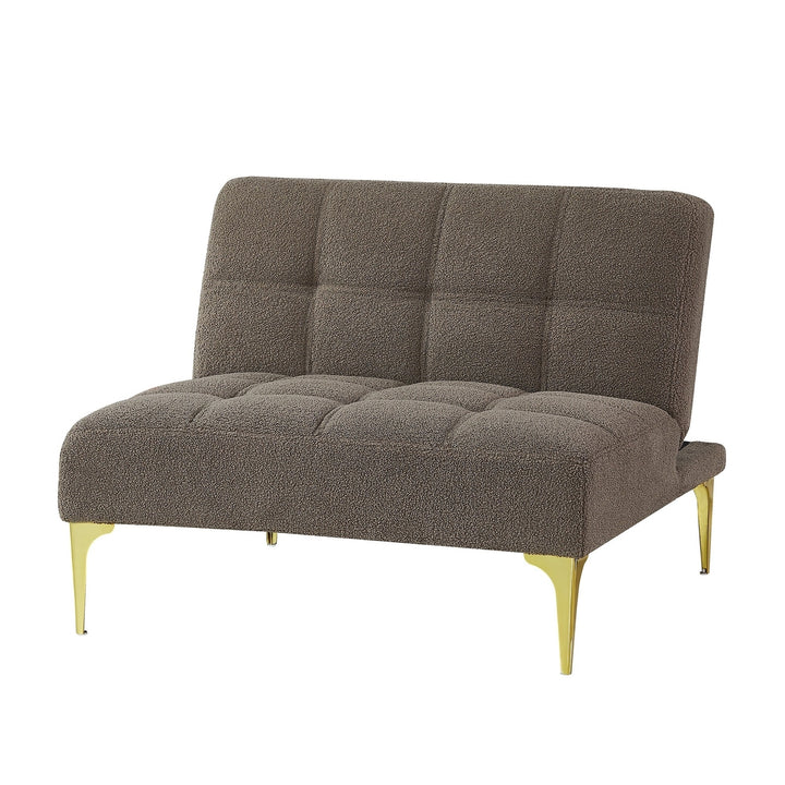 Convertible Sofa Bed Single Chair Futon Taupe Teddy Fabric Gold Metal Legs Image 6