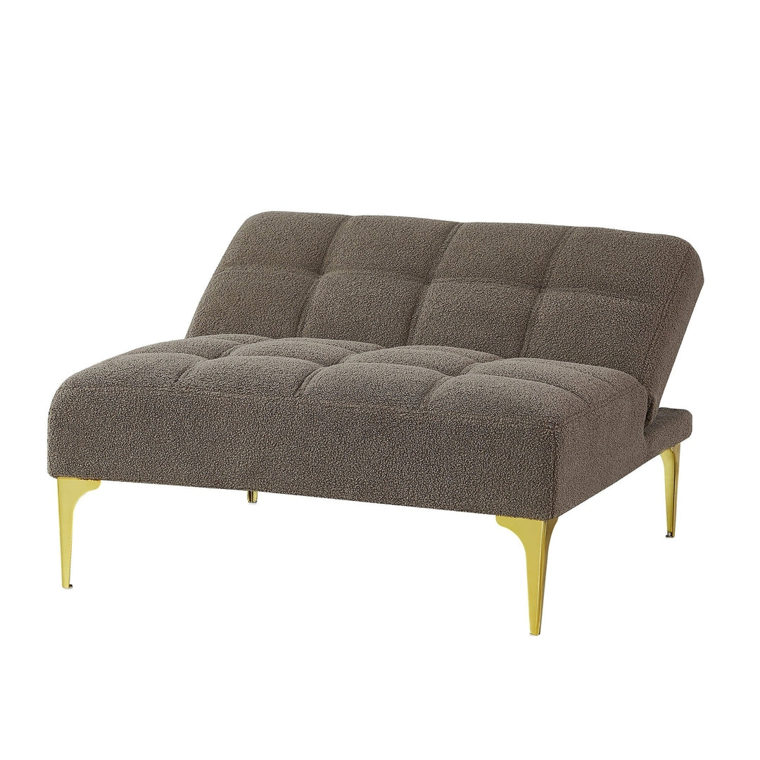 Convertible Sofa Bed Single Chair Futon Taupe Teddy Fabric Gold Metal Legs Image 7