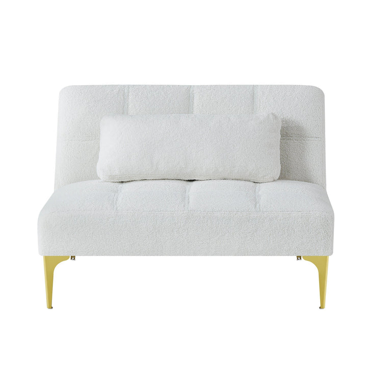 Convertible sofa bed futon with gold metal legs teddy fabric (White) Image 6