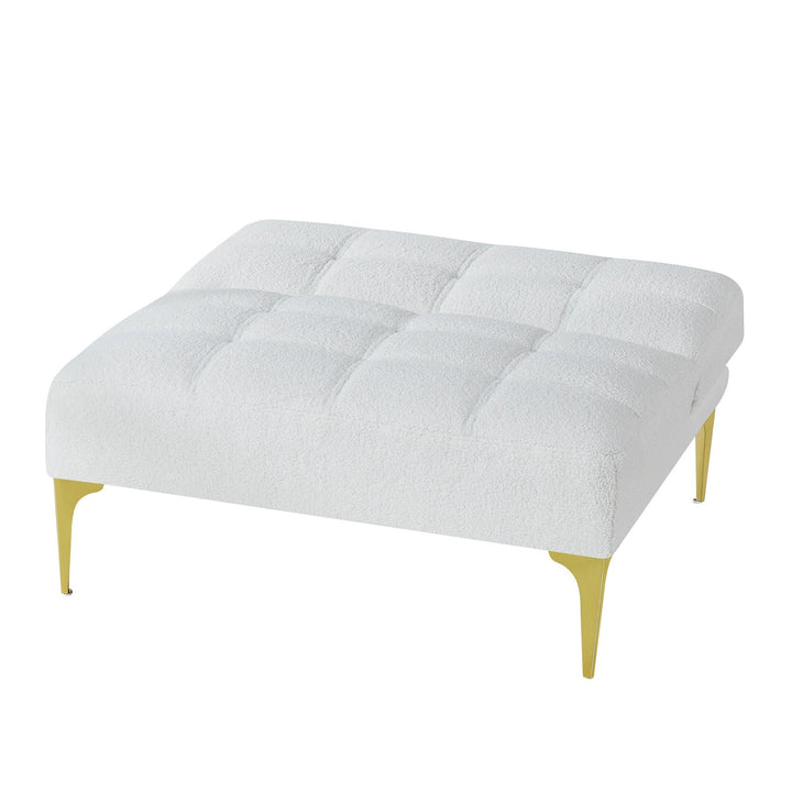 Convertible sofa bed futon with gold metal legs teddy fabric (White) Image 7