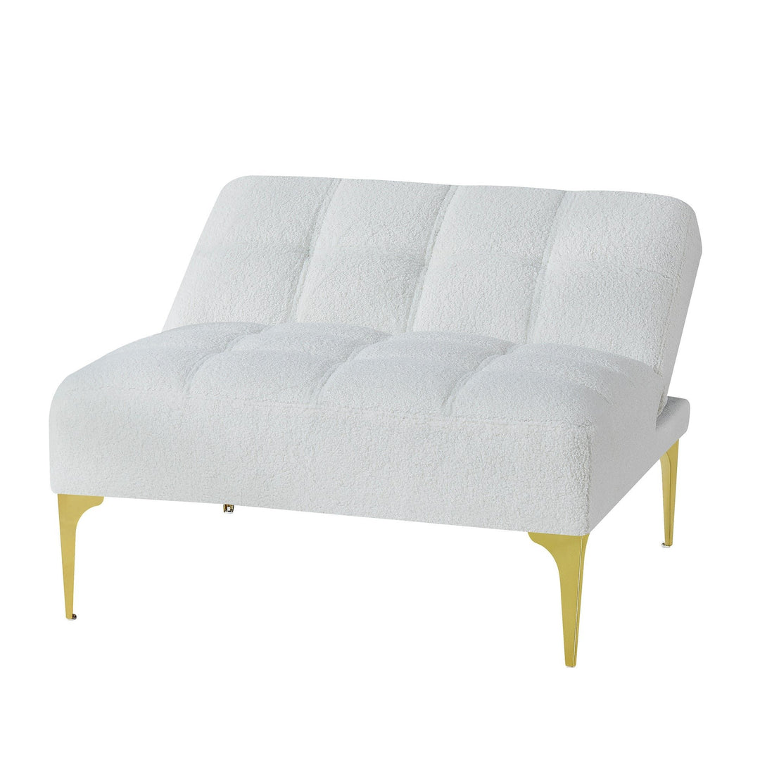 Convertible sofa bed futon with gold metal legs teddy fabric (White) Image 8