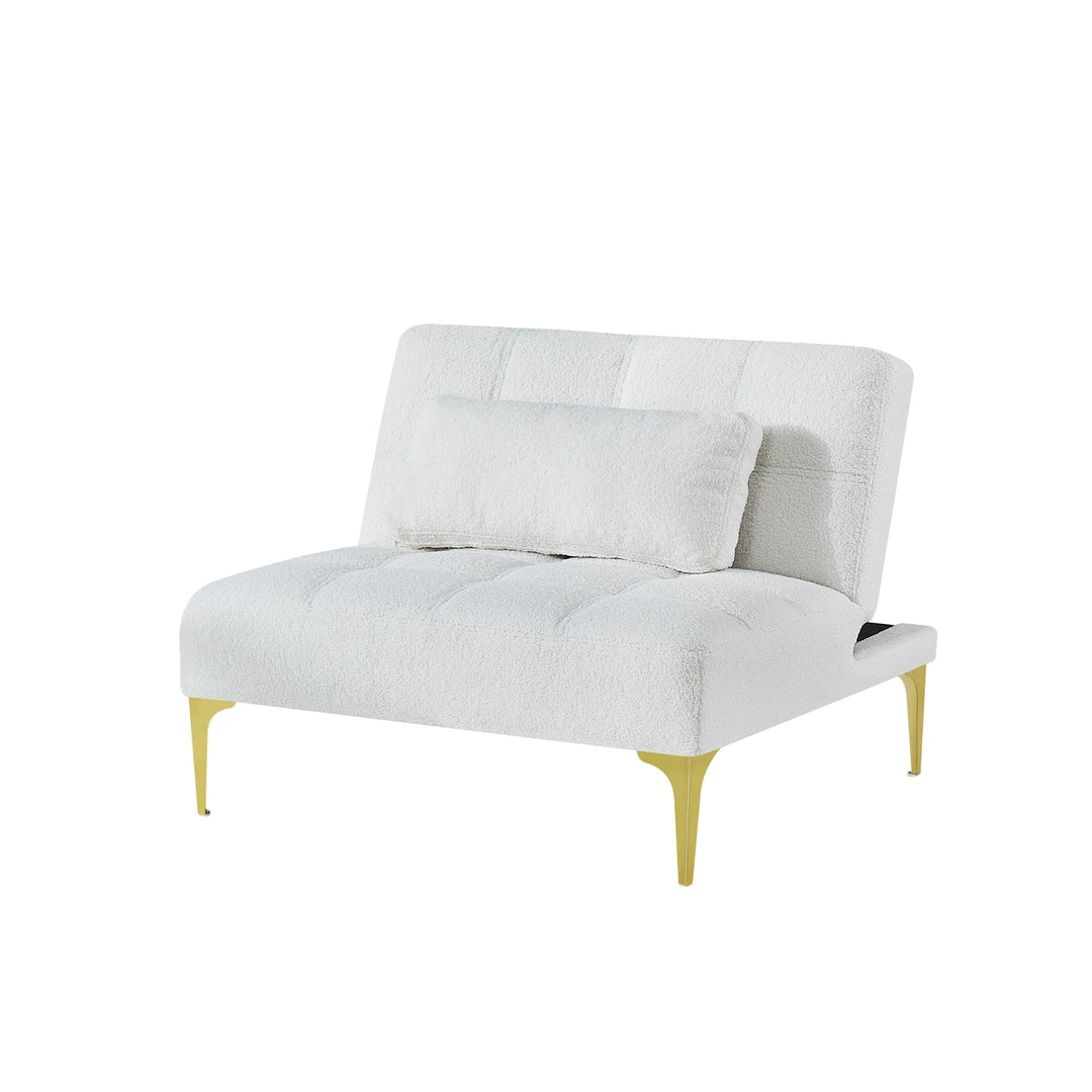 Convertible sofa bed futon with gold metal legs teddy fabric (White) Image 9