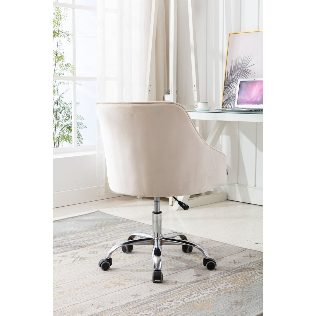 COOLMORE Swivel Shell Chair Beige Velvet Metal Base Modern Office Living Room Image 2