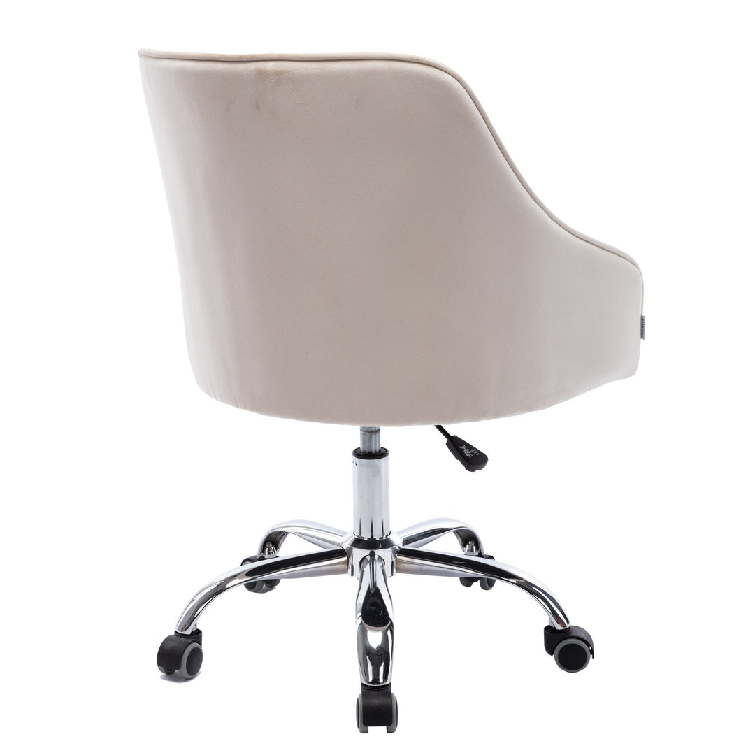 COOLMORE Swivel Shell Chair Beige Velvet Metal Base Modern Office Living Room Image 4