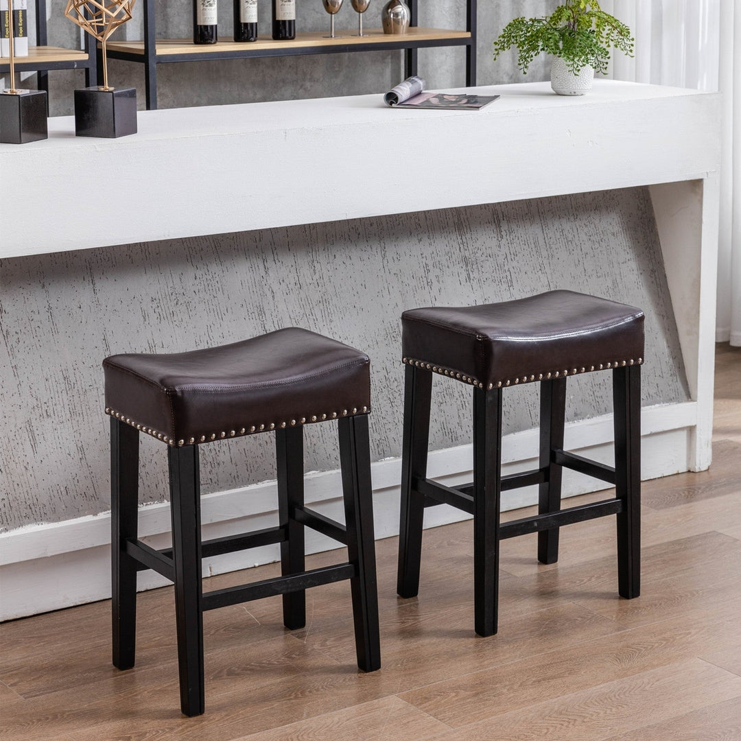 26 Inch Brown Faux Leather Backless Counter Height Bar Stools Set of 2 Image 1