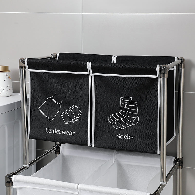 2 Tier Laundry Basket with Removable Bags Portable Sorter for Light Dark Clothes Image 4