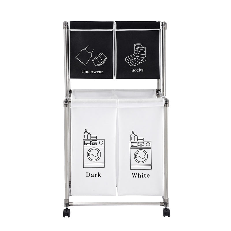 2 Tier Laundry Basket with Removable Bags Portable Sorter for Light Dark Clothes Image 6