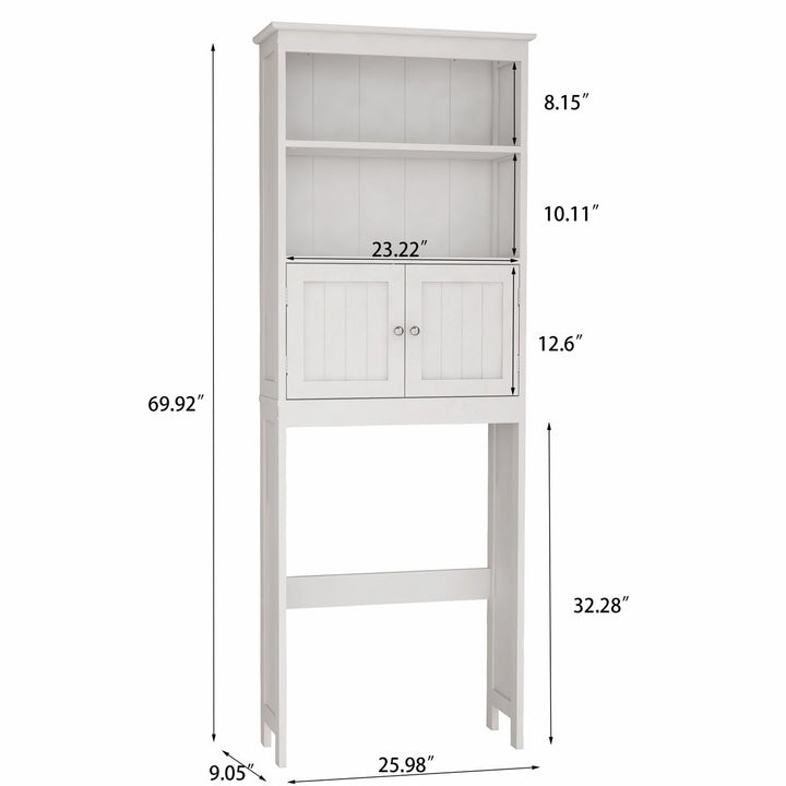 2-Tier Over The Toilet Storage Shelf Bathroom Spacesaver Organizer with 2 Doors Freestanding Wood Cabinet White Image 10