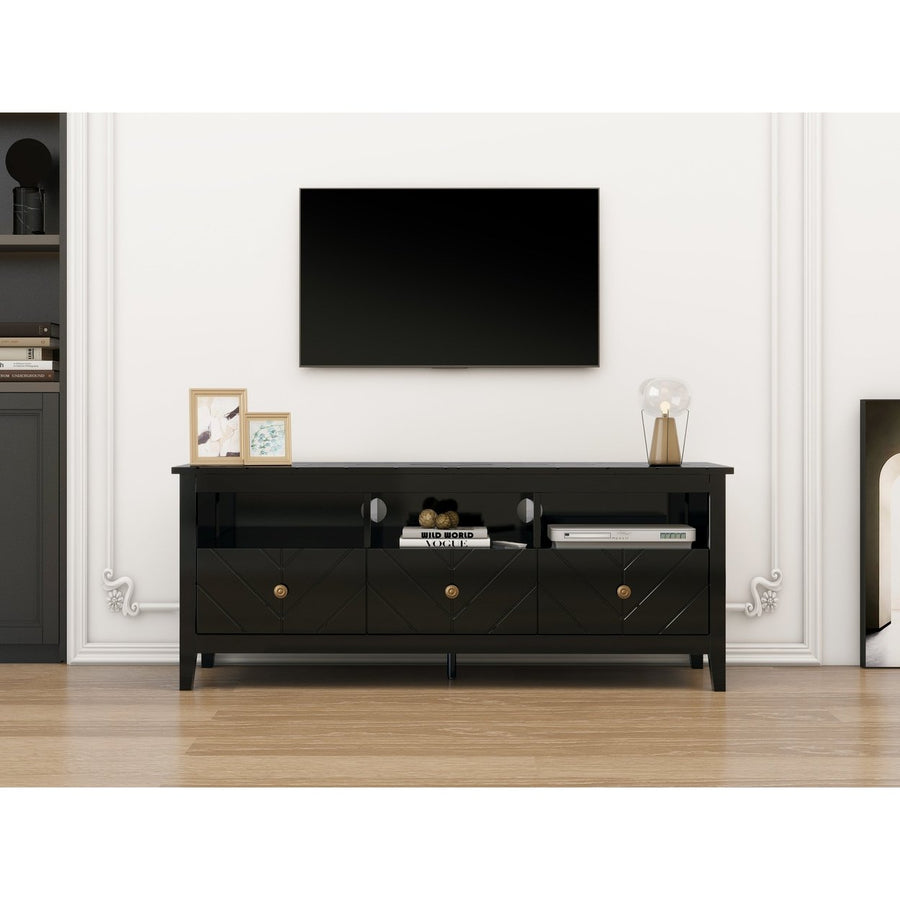 3 Drawer TV Stand, Mid-Century Modern Style, Entertainment Center with Storage, Media Console for Living Room Image 1