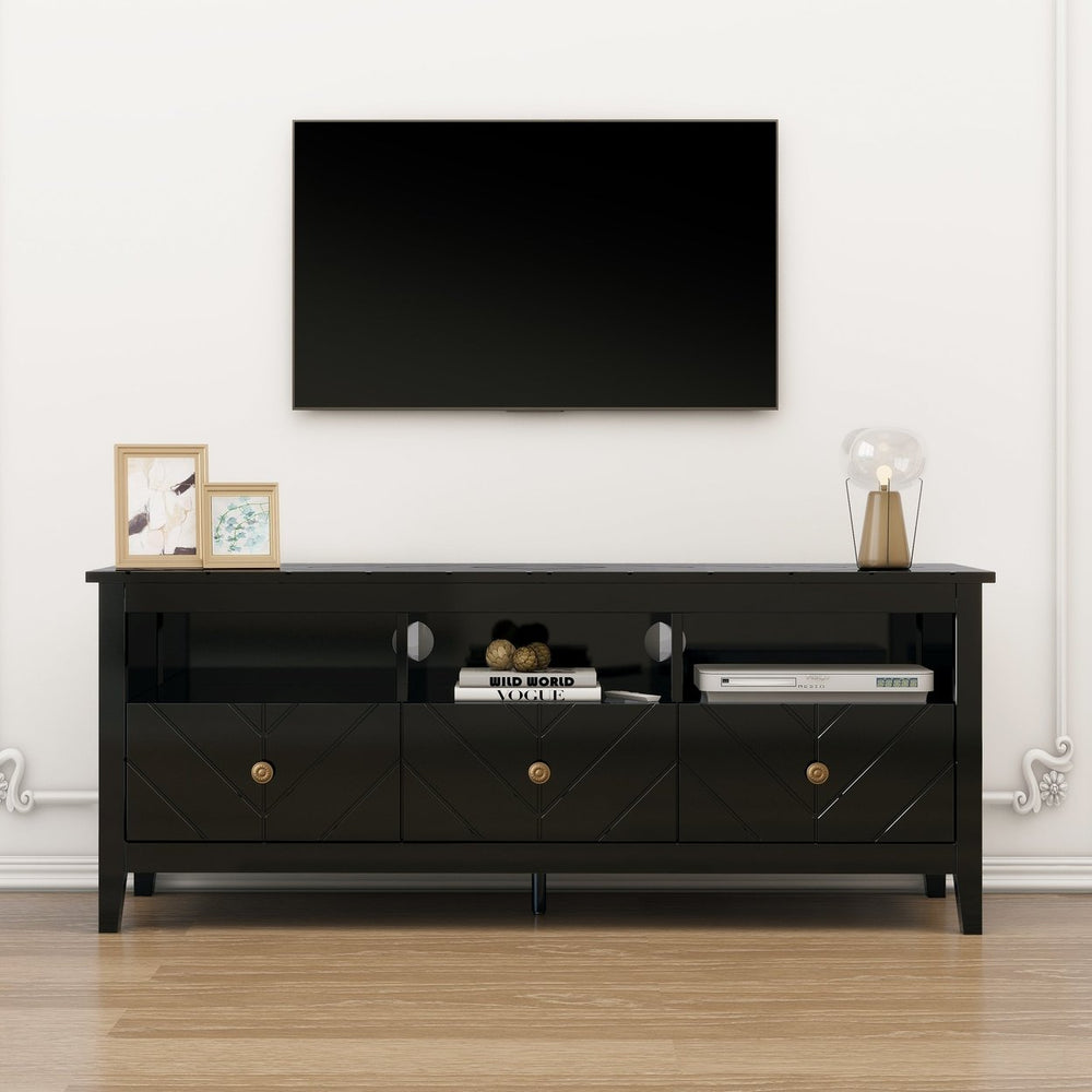 3 Drawer TV Stand, Mid-Century Modern Style, Entertainment Center with Storage, Media Console for Living Room Image 2