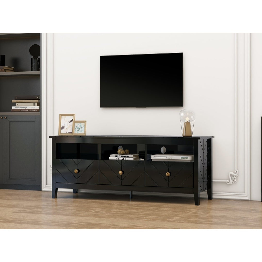 3 Drawer TV Stand, Mid-Century Modern Style, Entertainment Center with Storage, Media Console for Living Room Image 3