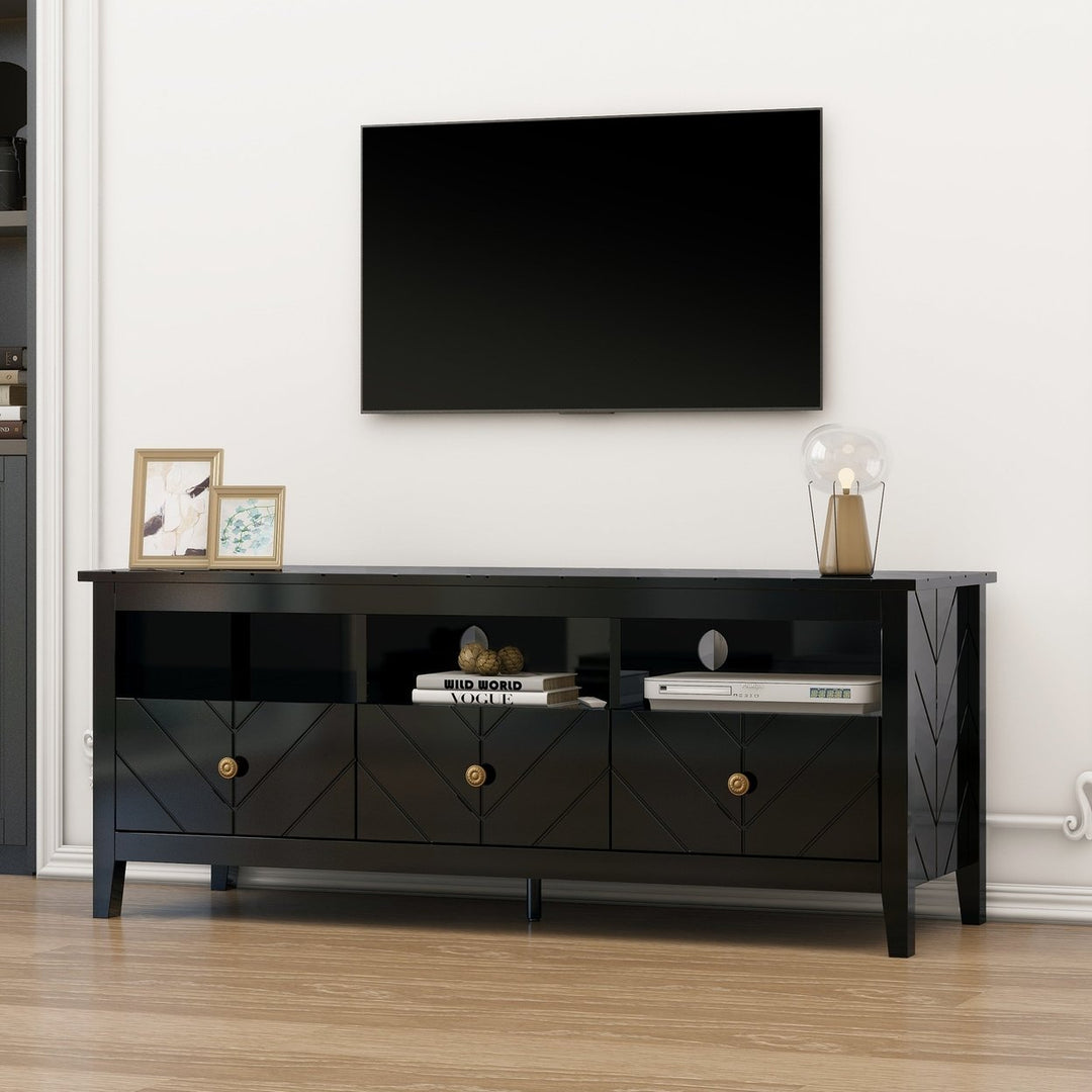 3 Drawer TV Stand, Mid-Century Modern Style, Entertainment Center with Storage, Media Console for Living Room Image 4