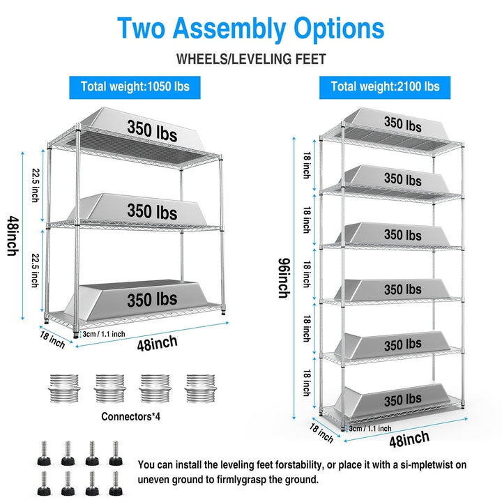 3 Tier Adjustable Wire Shelving Unit Heavy Duty Steel Rack for Kitchen Garage Office Image 6