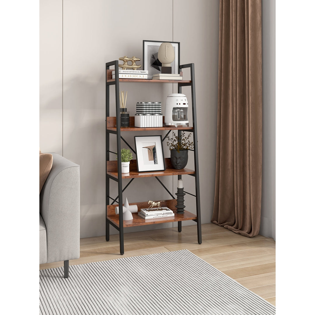 Tiger 4 Layer Ladder Bookshelf Storage Rack Metal Frame MDF 23.6x13.6x50.4 inches Image 1