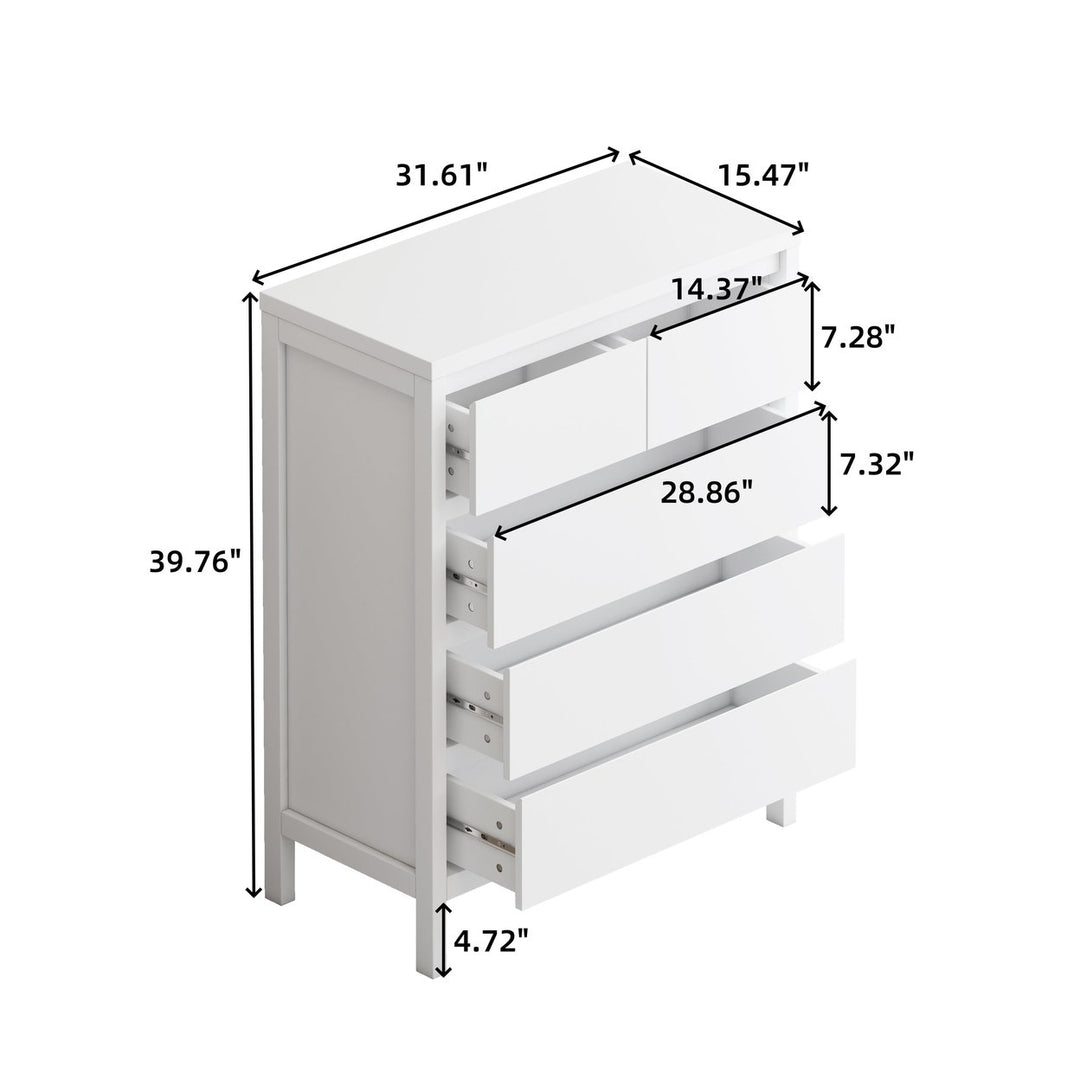 4-Tier 5-Drawer White MDF Storage Cabinet for Bedroom Living Room Dining Room Image 3